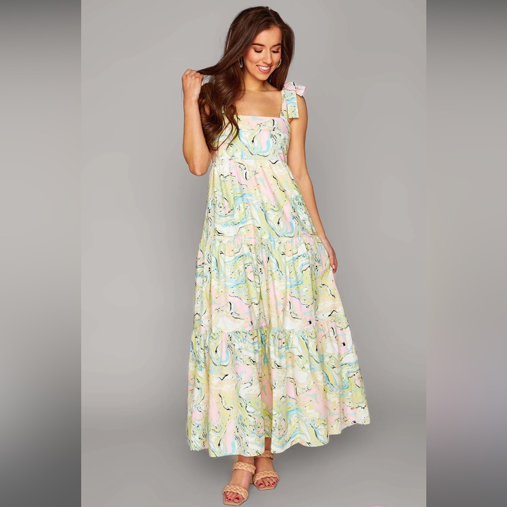 Buddy Love ARLENE TIE-SHOULDER MAXI DRESS - CITRON MARBLE